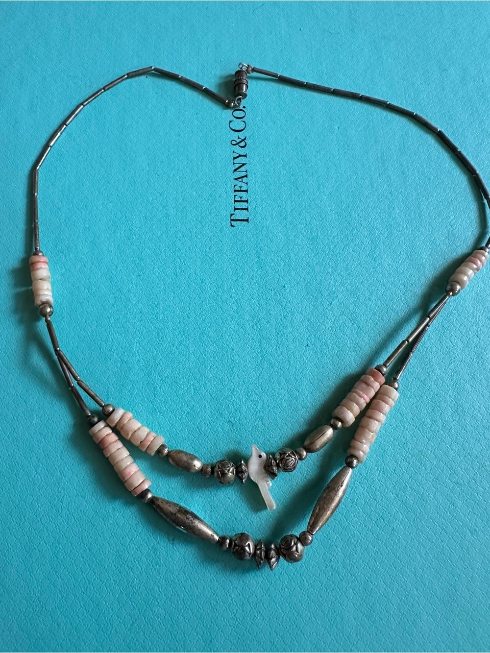 Vintage Zuni Sterling And Coral Carved Bird Necklace